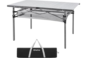 KingCamp Folding Camping Table, Portable Camp Table Foldable Aluminum Roll Up Seamless Desktop with Storage and Tall Legs for Outdoor Backyard Picnic