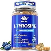 L Tyrosine Focus Supplement Gummies 1100mg for Adults, Brain Supplements for Memory and Focus, L-Tyrosine Gummies with Ashwagandha, I-Theanine for Calm & Mood - Vitamin B6 & B9 for Energy-Vegan, 60ct