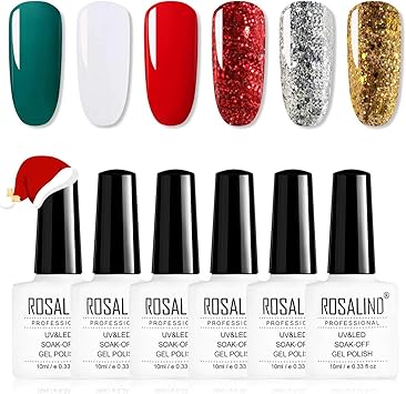 Rosalind Vernis Semi Permanent 6 Couleur Gel Saok Off Pour Les Ongles En Gel Uv Nail Art Construtor Polish De Noël Set 10ml