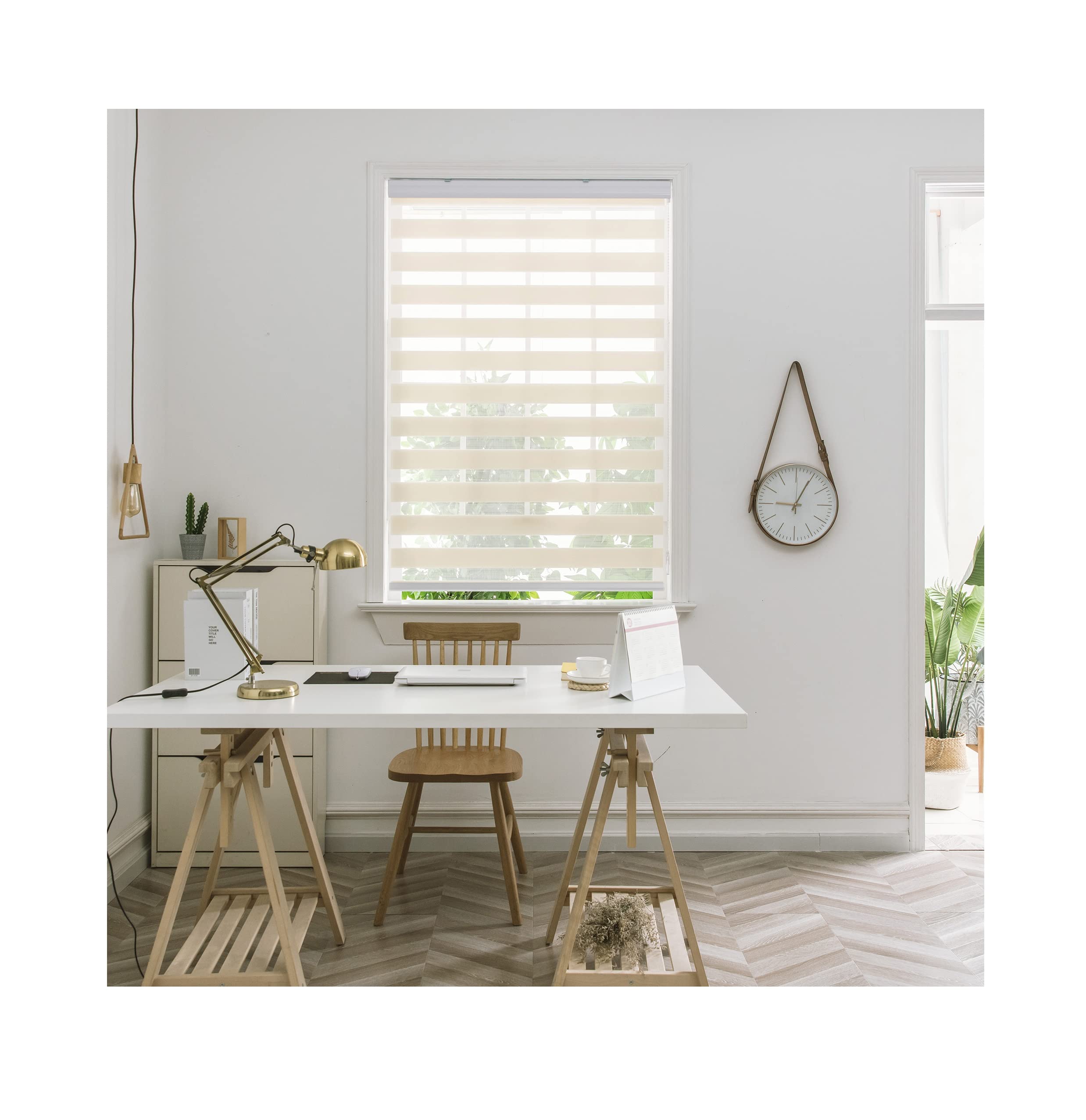 Aprica Day and Night Zebra Window or Door Roller Blinds with Child Safety Clips - Double Layer Fabric Elegant Durable and Easy to Clean (Cream, Width 90cm - Drop 160cm)