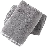YiLUOMO Grey Hand Towel Set of 2 Super Soft Highly Absorbent 100% Cotton Thick Solid Pattern with Gray Plaid Trim Border Design Decorative Hand Towels for Bathroom, Hotel, Spa 13 x 29 Inch