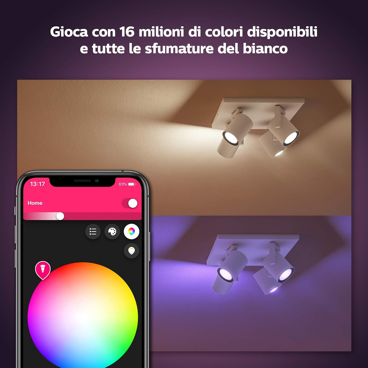 Philips Hue Argenta White & Colour Ambiance Smart 4X Ceiling Spotlight Plate LED (GU10) with Bluetooth, White - Image 3