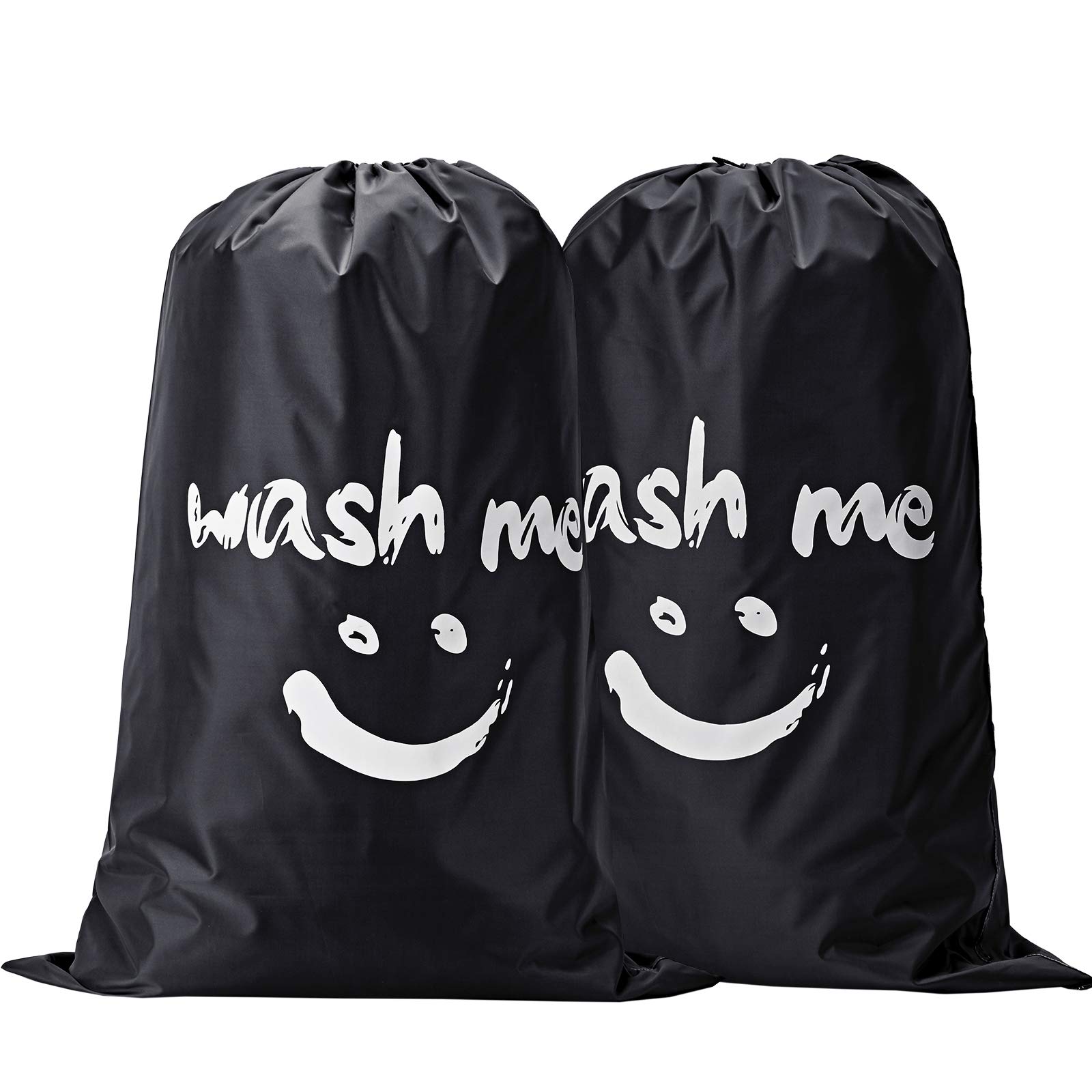 NICOGENA Wash Me Laundry Bag 2 packs, 28x40 inches Rips & Tears Resistant Large Dirty Clothes Storage Bag, Machine Washable, Heavy Duty Laundry Hamper Liner for College Students, Black