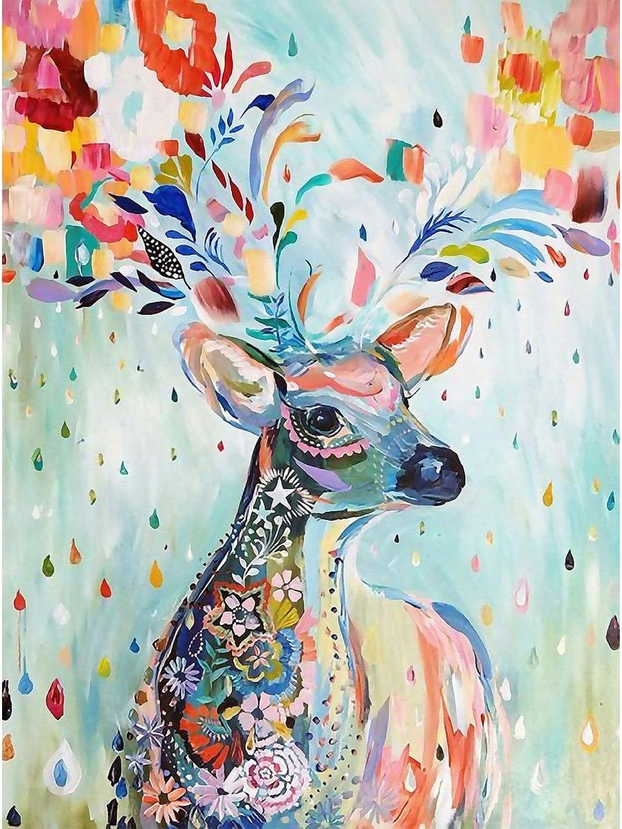 TAHEAT 5D Diamond Painting by Number Kit DIY Diamond Crystal Rhinestone Cross Stitch Full Drill Diamond Embroidery Arts Craft Picture Supplies for Home Wall Decor,Watercolor Sika Deer - 12x16 Inch