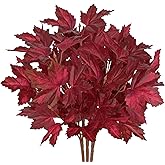 Hollyone 3Pcs Artificial Maple Leaves Short Branches Fall Greenery Branch Fake Fall Leaves Stems Plants Faux Maple Shrubs Leaf Bushes Table Centerpieces Autumn Halloween Festival Party Decorations Red