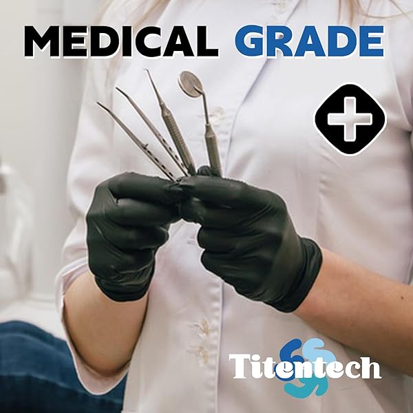 TITENTECH BLACK NITRILE GLOVES, 3.2MIL DISPOSABLE MEDICAL EXAM GLOVE LATEX&POWDER FREE, FOOD PREP, NON-STERILE 1000 COUNT MEDIUM