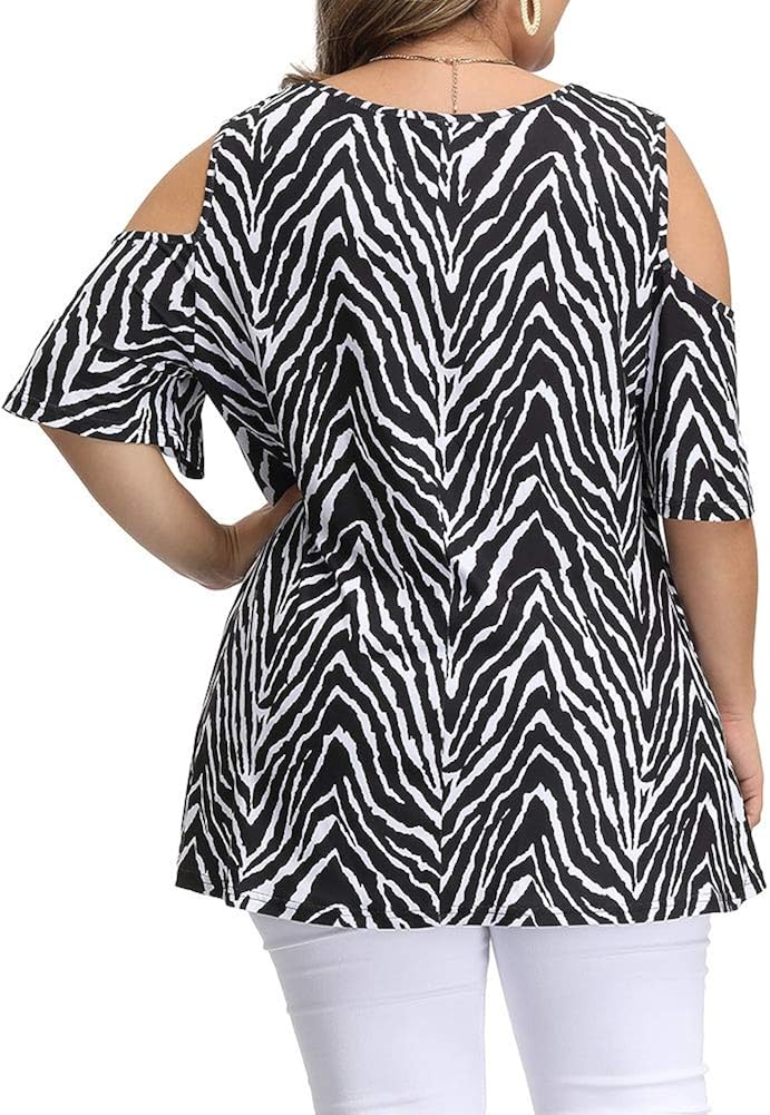Allegrace Women's Plus Size Floral Printing Cold Shoulder Tunic Top Short Sleeve V Neck T Shirts at  Women’s Clothing store