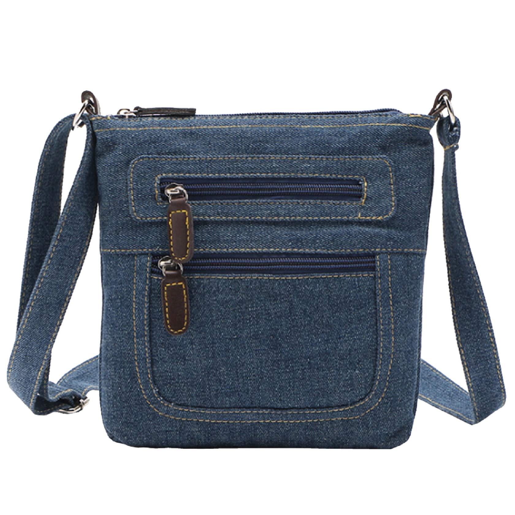 Puyang Small Nylon Crossbody Bags for Women - Phone & Mobile Bag with Denim Blue Double Zip