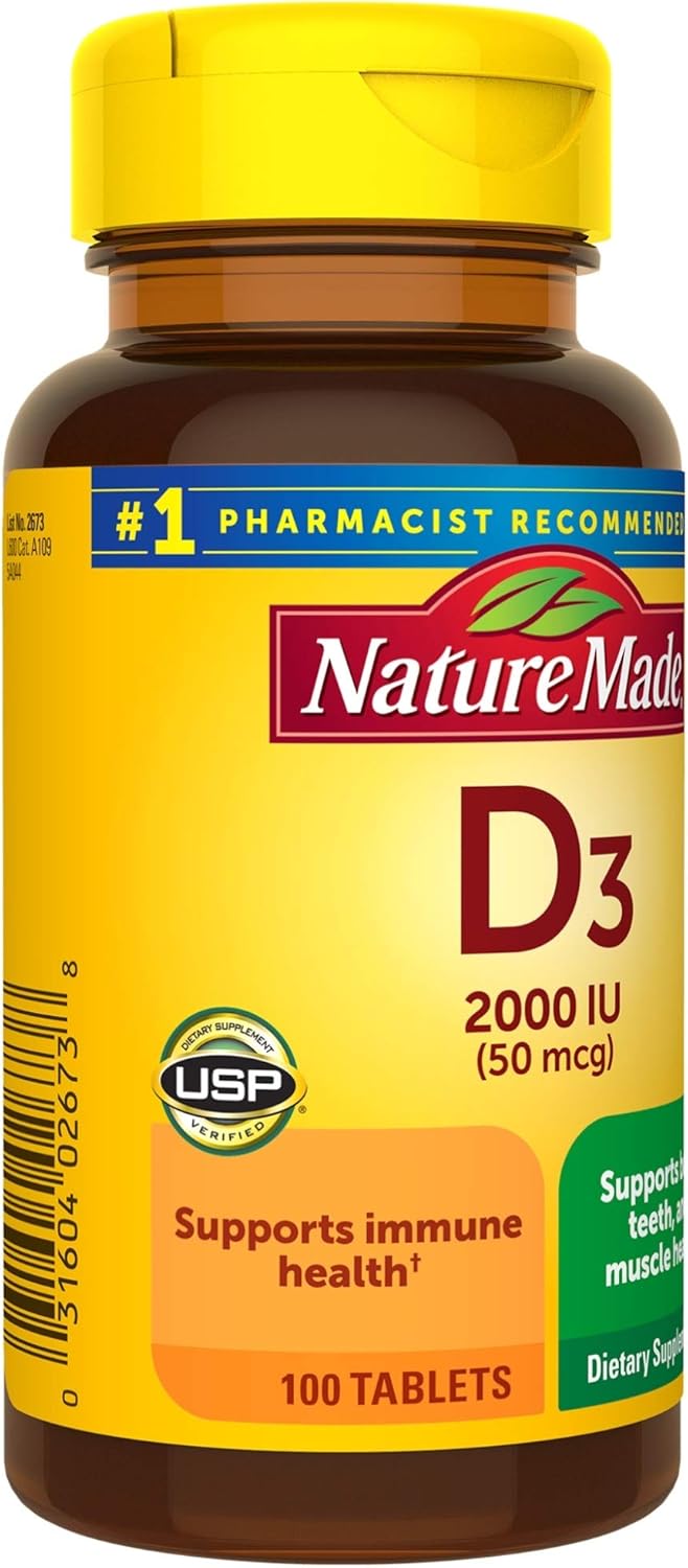 Nature Made Vitamin D3 2000 IU (50 mcg) Tablets, 100 Count for Bone Health† (Packaging May Vary): Health & Personal Care