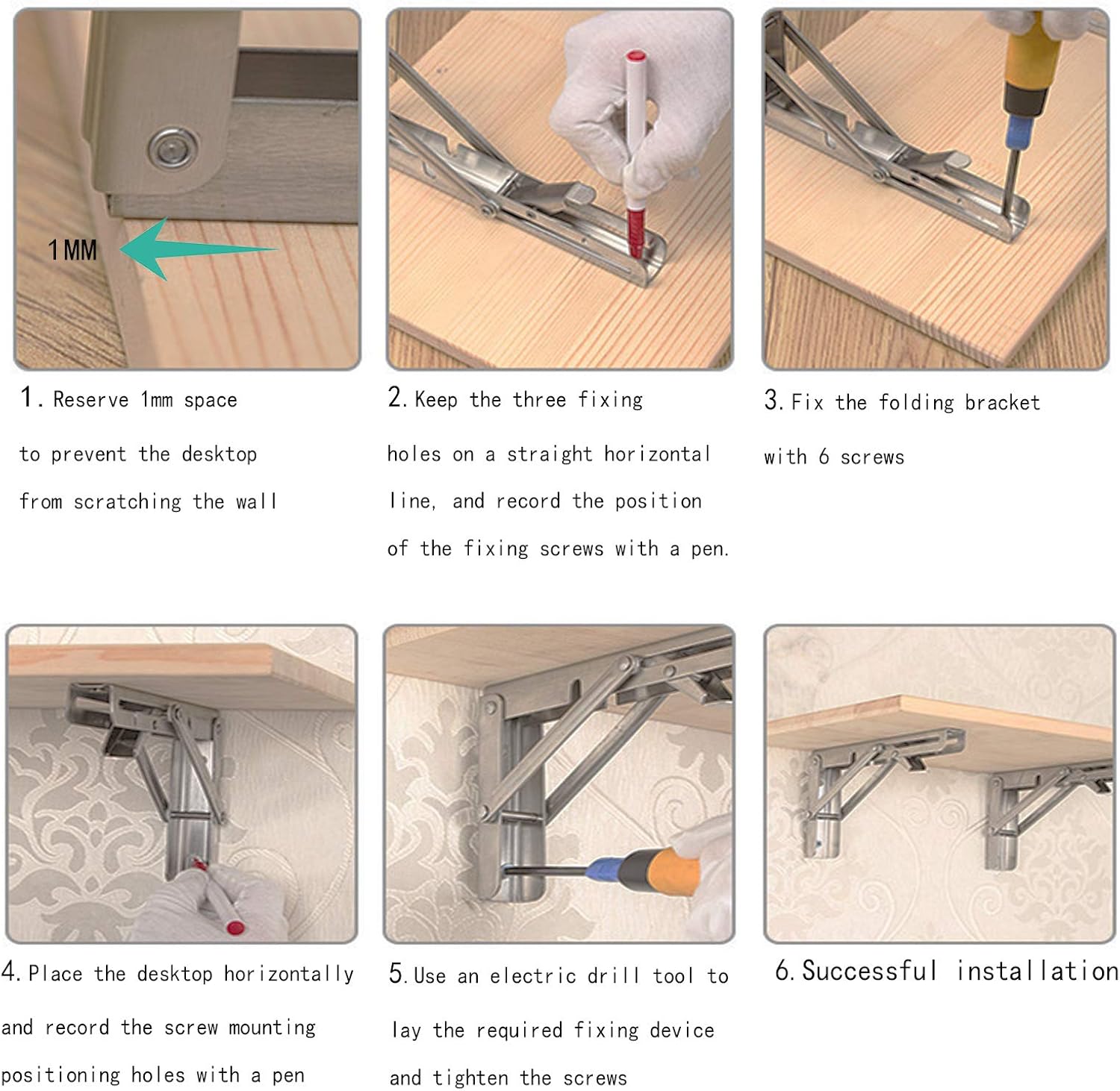 YWD Folding Shelf Brackets,Heavy Duty Stainless Steel Collapsible Shelf Bracket Wall Mounted Triangle Brackets for Table Work Bench,Item Storage Rack, Space Saving Max Load 300 lb (16 Inch x 2Pcs): Home Improvement