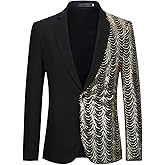 Cloudstyle Mens Stylish Dinner Tux Dress Blazer Slim Fit Gold Sequin Suit Jacket Sport Coat