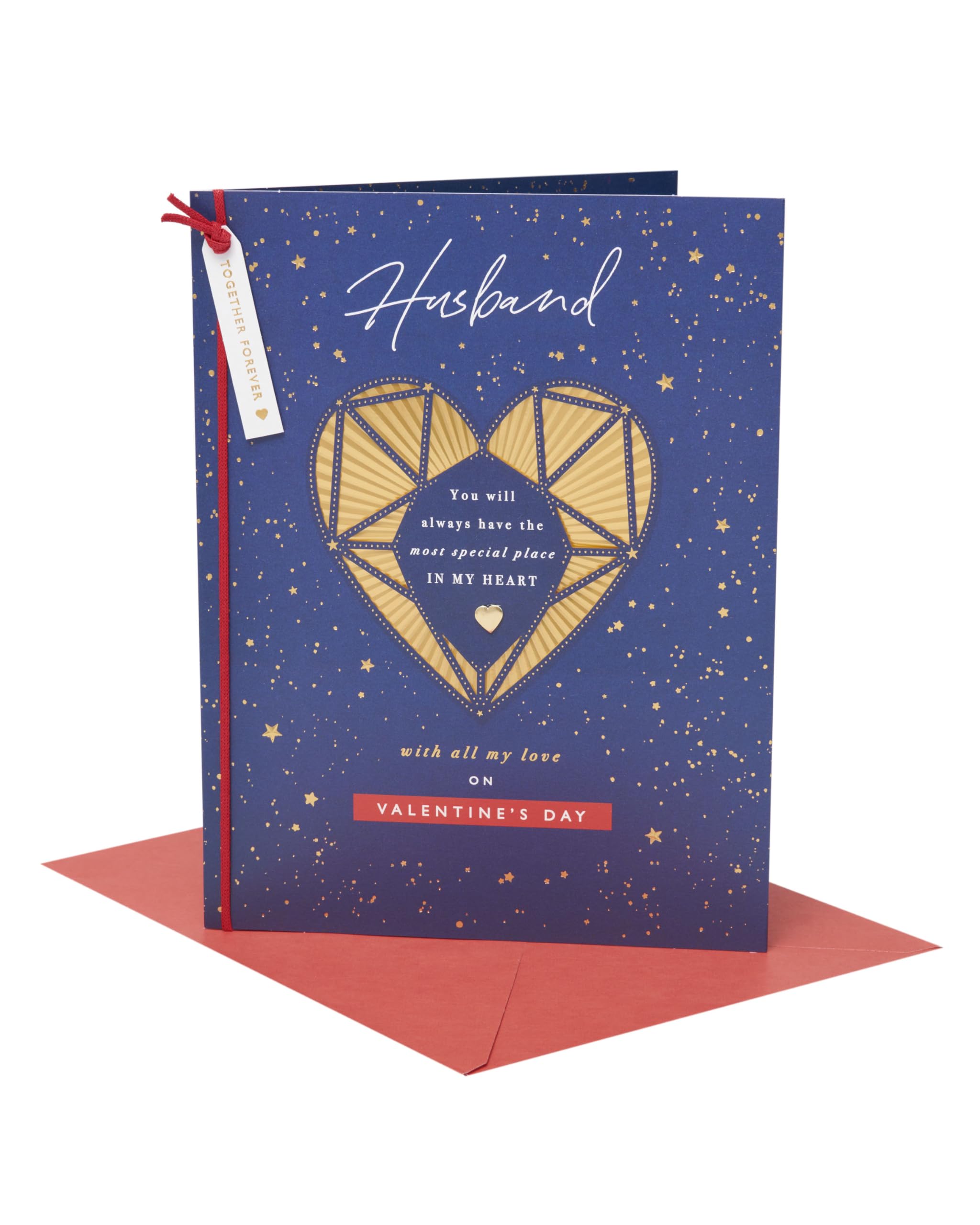 UK Greetings | Valentine's Day Card for Husband | I Love You Presents | Him, Boys, Men | Intricate Gold Heart Design | With Envelope | 210mm x 275mm