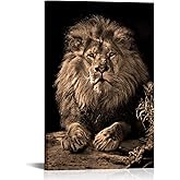 RnnJoile Lion Prints Wall Art Black and White Lion Portrait Painting Picture Powerful Animal Canvas Artwork for Mens Apartment Bedroom Decorations Framed 24"x36"