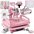 Leomru 5 in 1 Heat Press Machine 12x15 Inch, Heat Press Machine for T Shirts Hat Cap Mug Plate 360° Swing Away, Sublimation Heat Press Heat Transfer Machine W/ 30OZ Tumbler Press Pink