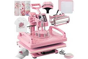 Leomru 5 in 1 Heat Press Machine 12x15 Inch, Heat Press Machine for T Shirts Hat Cap Mug Plate 360° Swing Away, Sublimation Heat Press Heat Transfer Machine W/ 30OZ Tumbler Press Pink