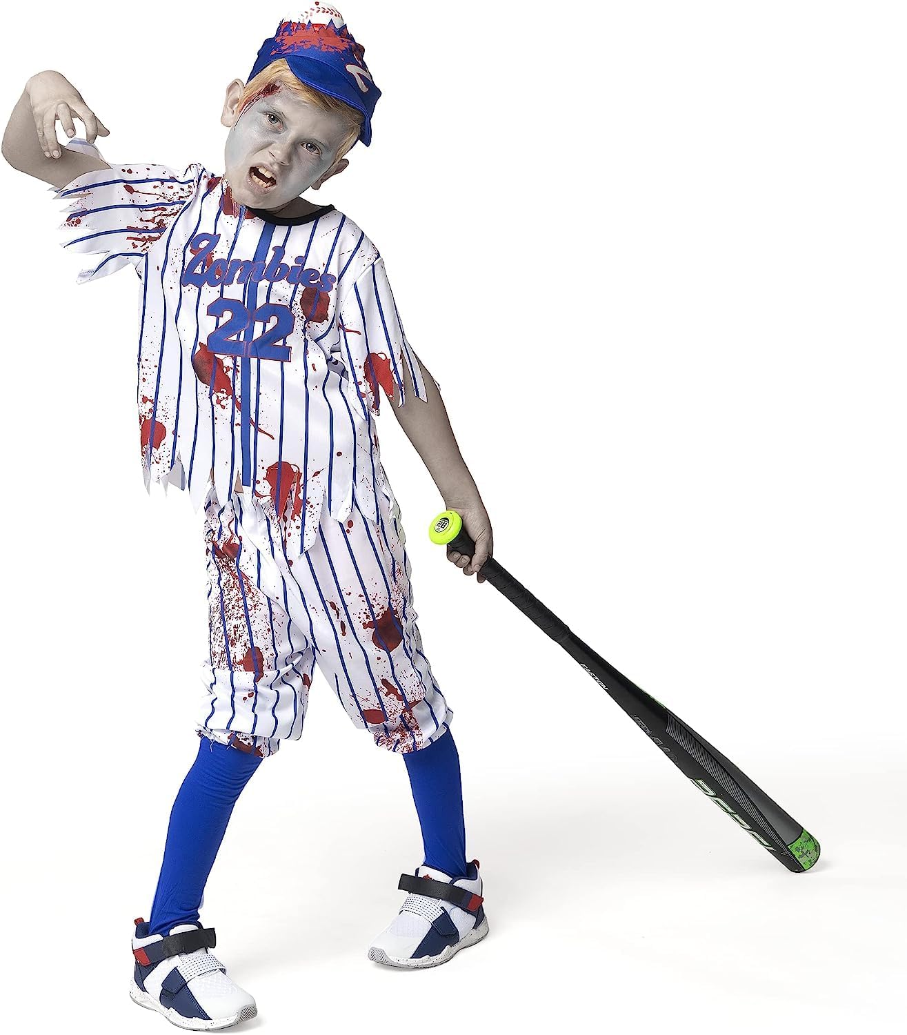 Spooktacular Creations Child Boy Blue Baseball Zombie Costume for Halloween Dress Up Parties, Zombie Theme Party Costumes-XL(12-14yr)