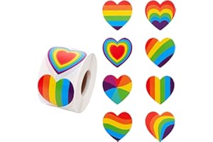 Nfvjfxz 2 Rolls 1000 Pcs Pride Stickers Rainbow Heart LGBTQ Stickers Waterproof for Gay Lesbian Bisexual Water Bottle Laptop 