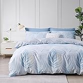 SAPHREAS Monstera Leaf Blue Duvet Cover Set 2pcs Tropical Botanical Palm Leaves Bedding Comforter Cover Set Closure 1 Duvet Cover 1 Pillow Sham, Comforter Not Included