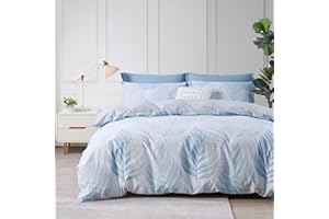 SAPHREAS Ocean Blue Duvet Cover Set King Size 3pcs Monstera Leaf Tropical Leaves Cotton Bedding Comforter Cover Set 1 Duvet Cover 2 Pillow Shams with Zipper
