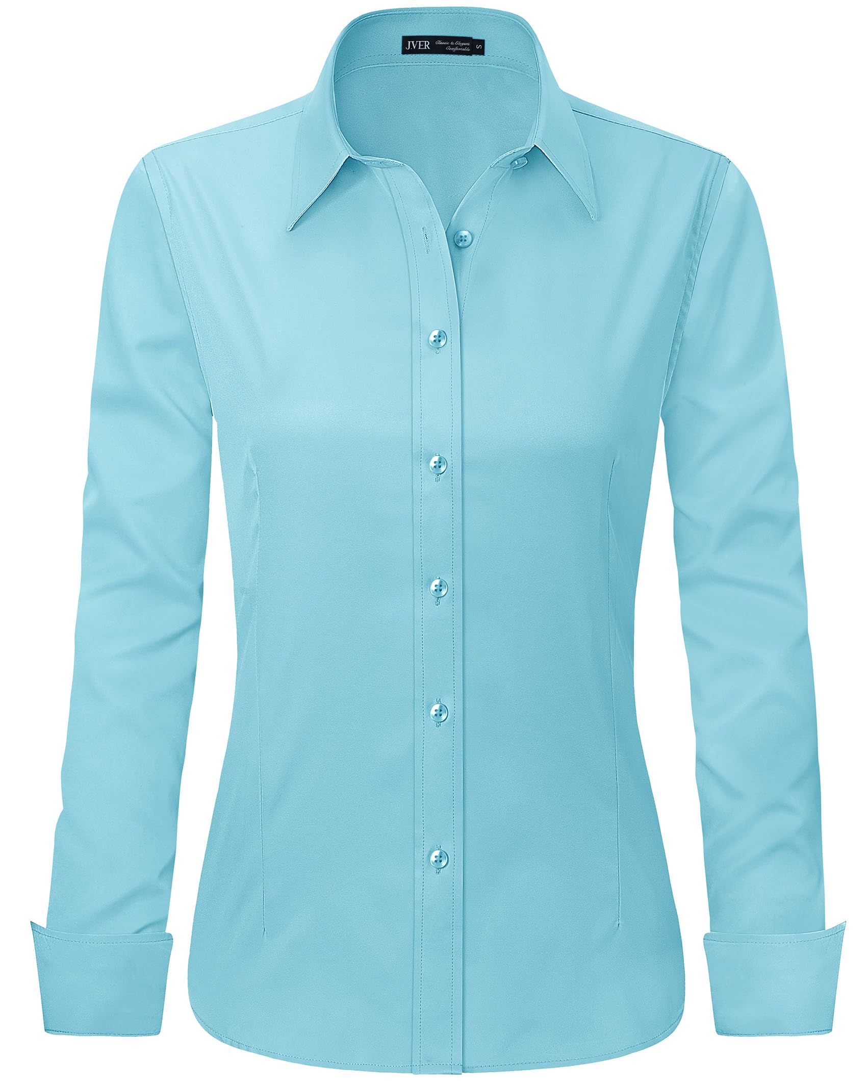 J.VER Womens Button Down Shirt Long Sleeve Work Dress Shirts Easy Care ...