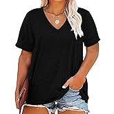 Kancystore Women's Plus Size V Neck T Shirts Short Sleeve Tops Casual Summer Tshirts Loose Fit Tees XL-5X