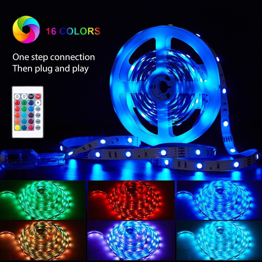 AMXXON LED Strip Lights 16.4ft 12V DC 5050 RGB LED Strip