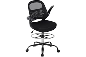 HYLONE Drafting Chair Tall Office Chair with Flip-Up Armrests Ergonomic Computer Chair with Lumbar Support Adjustable Footrest Ring Mesh Standing Desk Chair (Black)