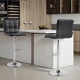 Panana Height Adjustable Cuban Bar Stool Set of 2 Black PU Leather 360° Swivel view 2