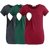 Smallshow Women's Nursing Tops Ruched Short Sleeve Breastfeeding Shirts 3-Pack