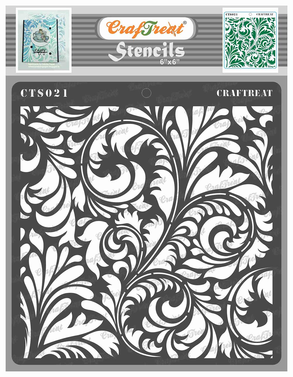CrafTreat Reusable Floral Stencils for Painting on Wood, Canvas, Paper, Fabric, Floor, Wall and Tile - Flourish 2-6x6 Inch - DIY Art and Craft Stencils for Home Decor - Flourish Wall Stencil