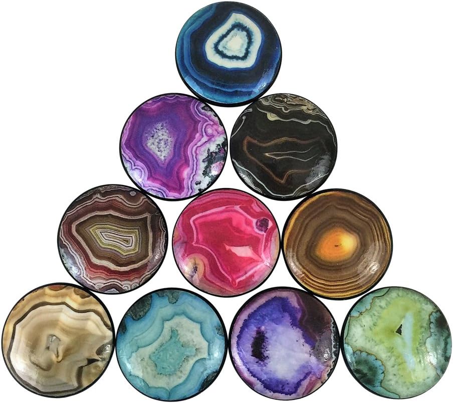 Set of 10 Geode Print Wood Cabinet Knobs