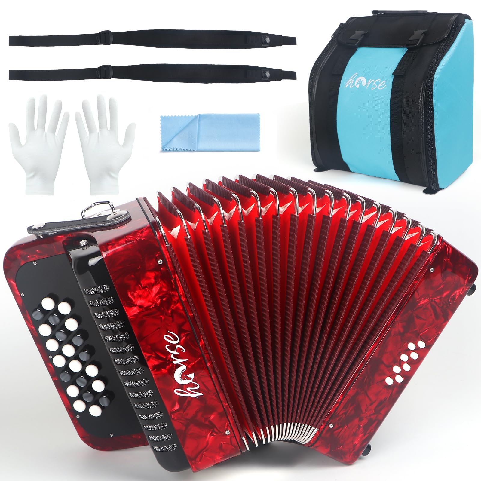 Photo 1 of 22 Key 8 Bass Accordion, Acordeones Para Adultos, Stable Pitch Hand Polished 22 Keys, Comfortable Sensitive to the Touch Button Accordion, Acordeón De Adulto Azul for Beginners with Bag