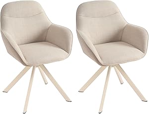 Goeurvant Esszimmerstuhl Beige mit Armlehne 2er Set drehstuhl Esszimmer Küchenstuhl Polsterstuhl aus Polyester mit Metallbeine und Rückenlehne für Esszimmer Küche Büro