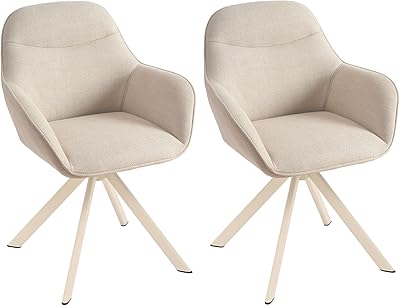 Goeurvant Esszimmerstuhl Beige mit Armlehne 2er Set drehstuhl Esszimmer Küchenstuhl Polsterstuhl aus Polyester mit Metallbeine und Rückenlehne für Esszimmer Küche Büro