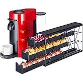 FlagShip 3-Tier Nespresso Pod Holder & Vertuo Coffee Capsule Organizer - Black Metal Space-Saving Storage Holds 30+ Pods Fits