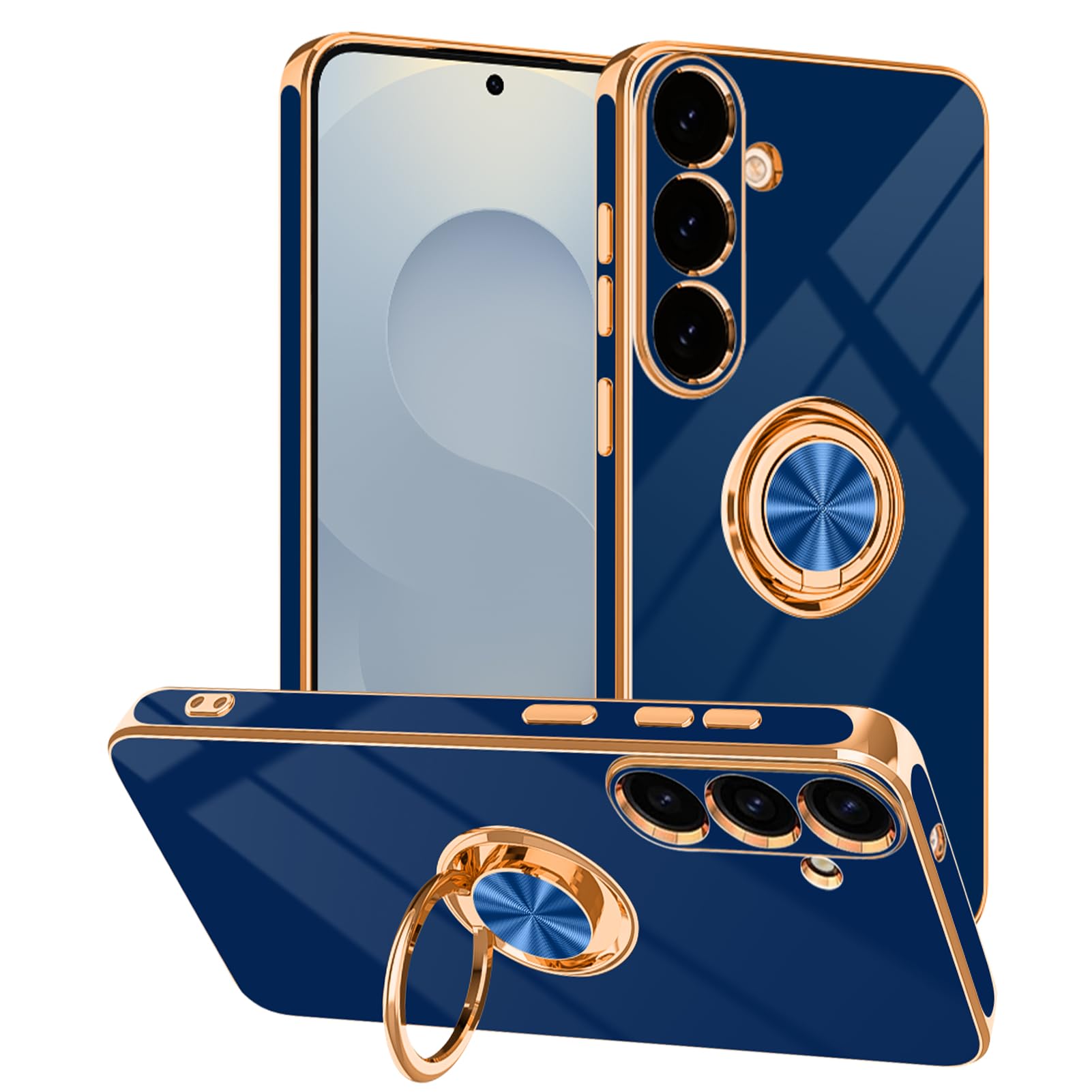 Tnarru Designed for Samsung Galaxy S26 Case with Ring Stand, Support Magnetic Car Mount Rotating Finger Holder Soft TPU Cover Plating Edge Slim Phone Case for Samsung Galaxy S26 Blue
