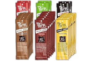 PRIMAL SPIRIT FOODS Primal Spirit Vegan Jerky - Most Popular Flavors Pack, 10 g. Plant Based Protein, ("The Classics" 6 Teriyaki, 6 Hickory Smoked, 6 Texas BBQ, 2 Thai Peanut, 2 Hot & Spicy, 2 Mesquite Lime 24-Pack, 1 oz