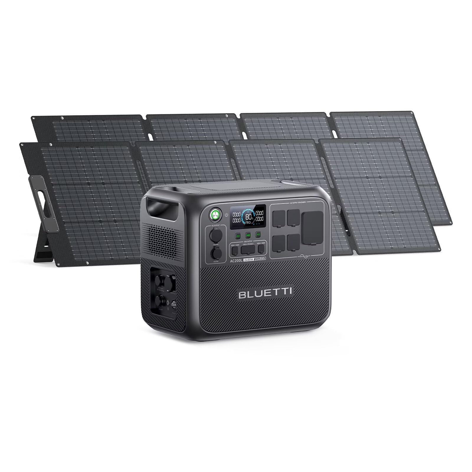 BLUETTI Solar Generator AC200L with 2 200W Solar Panel Included (Ships Separately), 2048Wh LiFePO4 Battery Backup w/ 4 2400W AC Outlets (3600W Power Lifting), for Camping, Home Use, Emergency