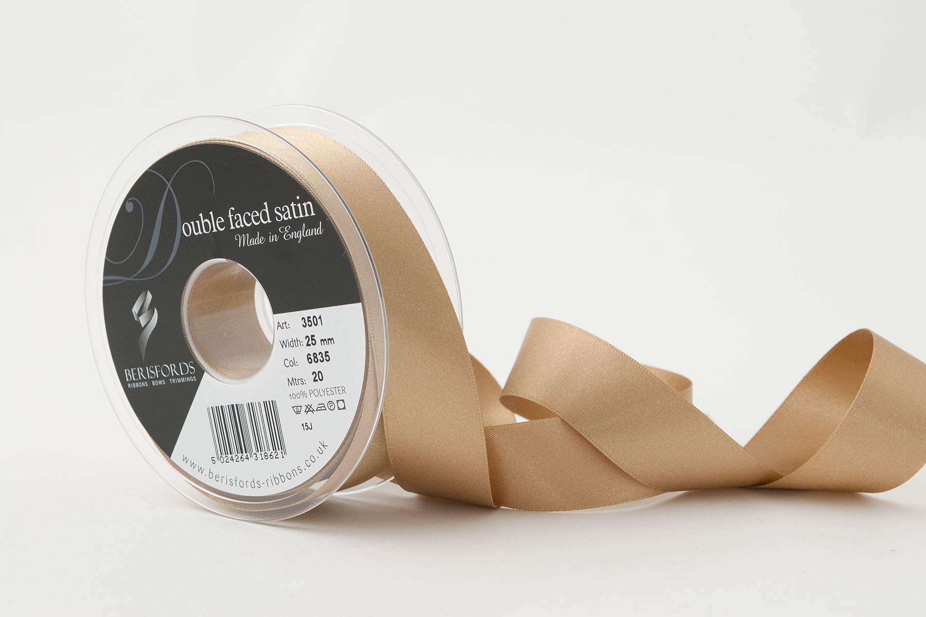 Berisfords Double FACE Poly Satin Ribbon, Straw, 10.5x10.5x3 cm โ image 1