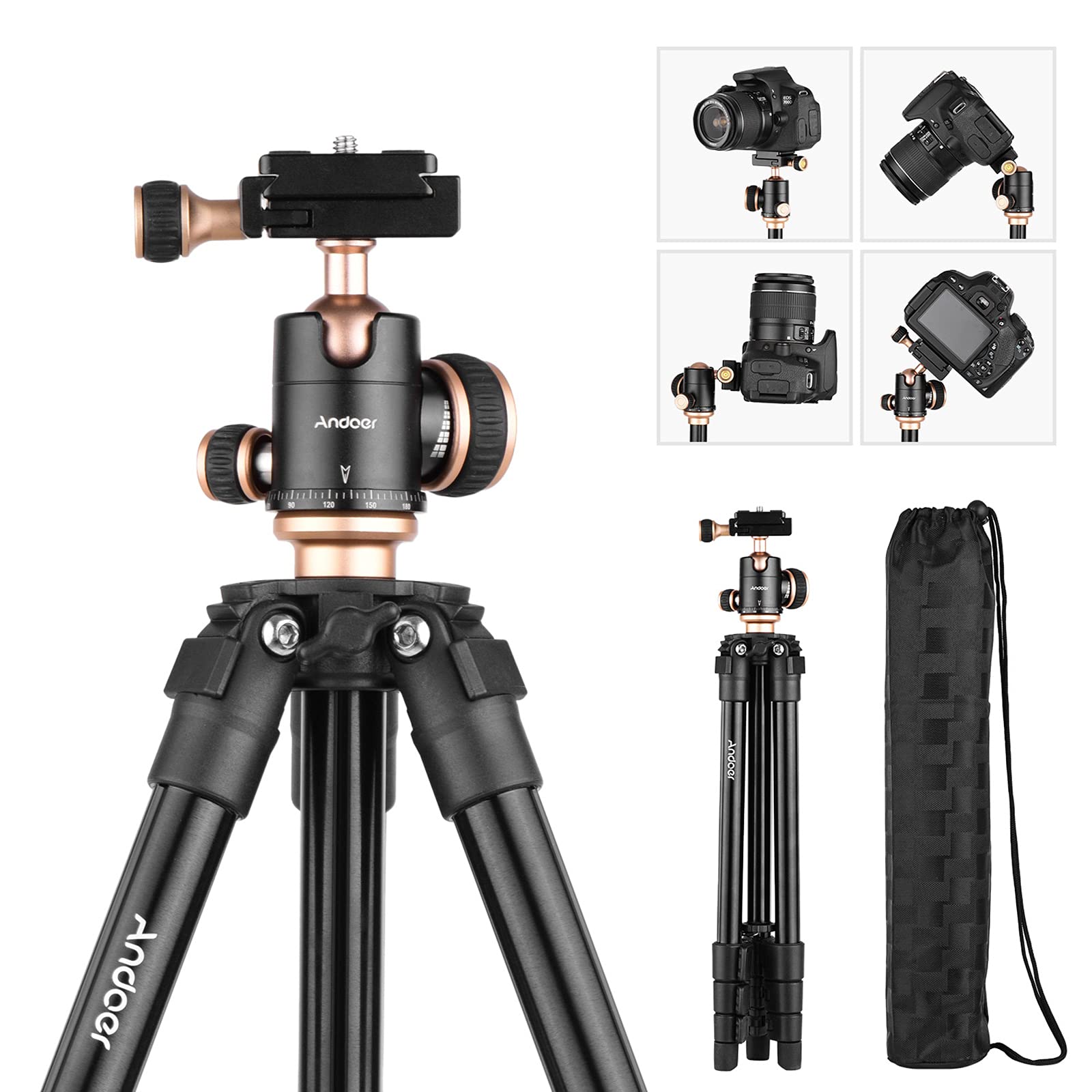 Camera Tripod with Panoramic Ballhead Bubble Level Adjustable Height Portable Travel Tripod for DSLR Digital Cameras Camcorder Mini Projector Compatible with Canon Nikon Sony