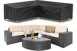 Likorlove Easy-Going Patio V-Shaped Sectional Sofa Cover, Large L-Shaped Patio Furniture Covers Waterproof UV Resistant with Air Vent 85" L (on Each Side) x 34" D x 31" H 500D for Deck, Lawn, Black