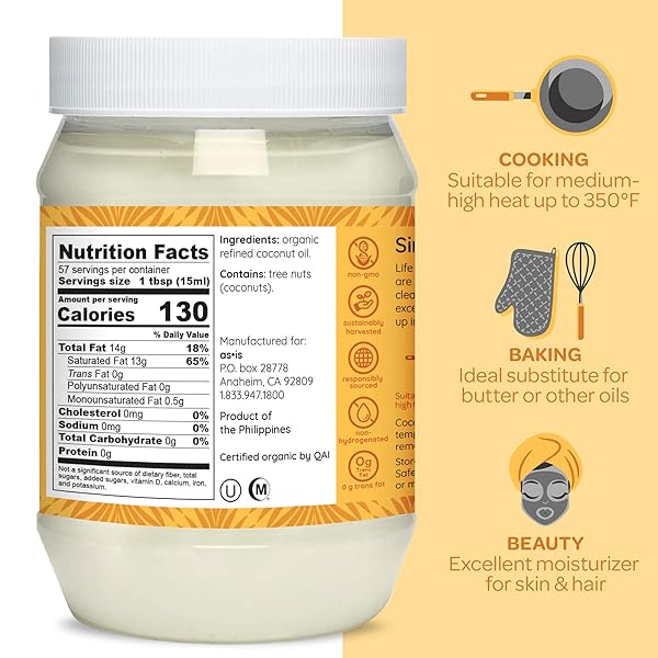 SIMPLY AS-IS | ORGANIC REFINED COCONUT OIL FOR COOKING, BAKING & BEAUTY | NEUTRAL FLAVOR & AROMA | EXPELLER-PRESSED | 29 FL OZ