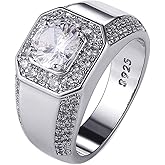 925 Sterling Silver Delicate Rings for Men Silver Plated White Gold Imitation Zircon Ring Diamond Ring Cubic Zirconia Anniversary Rings CZ Multi Row Ring Eternity Engagement Wedding Band Ring (12)
