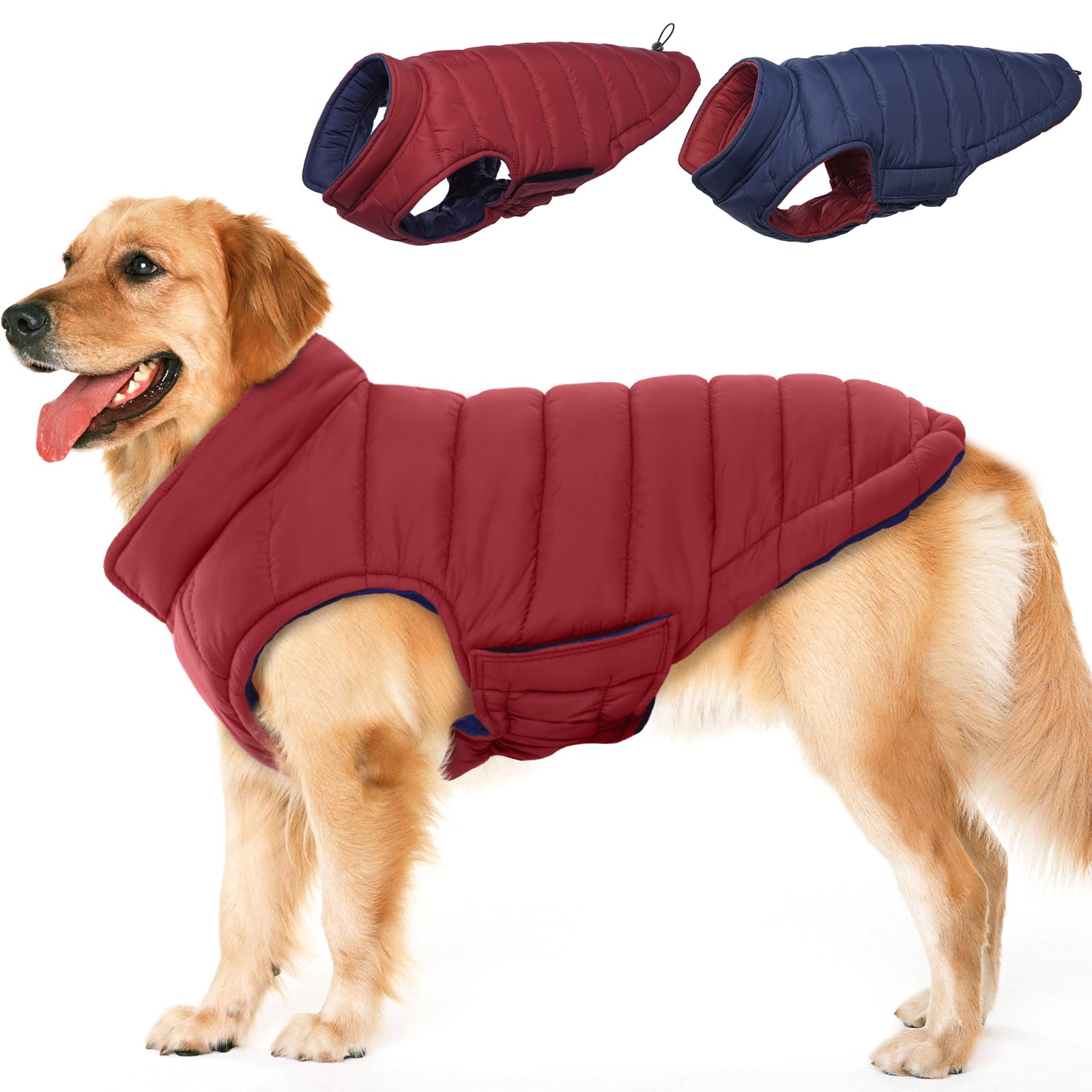 Lelepet Reversible Dog Winter Coat, Warm Waterproof Jacket for Large dogs, Puppy Winter Puffer Jacket, Windproof Dog Vest, Easy on/Off, Wine Red 2XL โ image 1