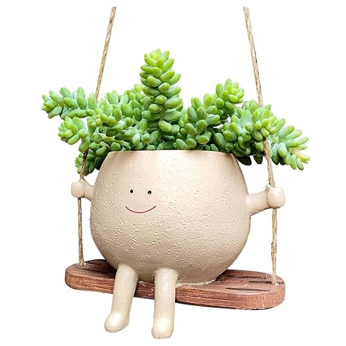 Winnsell Swing Face Planter Pot, Cactus Succulent Hanging Planter Indoor Outdoor Resin Face Flower Pot Decorative Plant Pot Novelty Hanging Planter for Home Office Balcony Garden (GG)