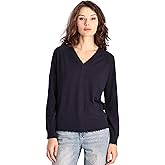 Minnie Rose Women's Long Sleeve Cotton Cashmere Frayed Edge V-Neck Sweater
