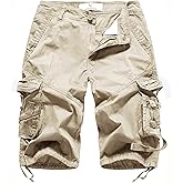 FOURSTEEDS Women's Casual Loose Fit Multi-Pockets Camouflage Twill Bermuda Cargo Shorts with Belt US 12 Khaki