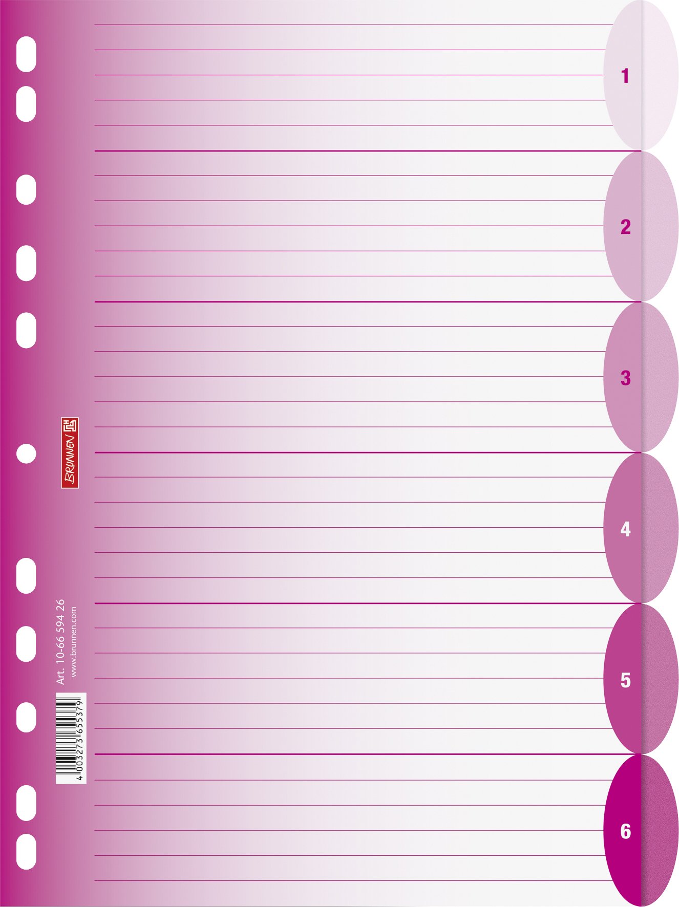 Brunnen Colour Code File Index File Page Dividers Polypropylene Semi-Circle Pink A4 225 x 297 MM