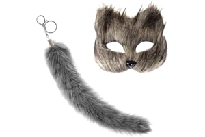 Yookat Faux Fox Masquerade Mask and Fox Tail Faux Fox Face Mask Fox Mask Cat Mask Masquerade Mask Halloween Costume Masks
