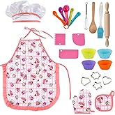 GIFTRRTOY Real Kids Cooking and Baking Set - 24 Pcs Kids Chef Role Play Costume Set Includes Cake Apron, Chef Hat, Cooking Mitt, Utensils, Cupcake Molds for Toddler Boys and Girls Ages 3+